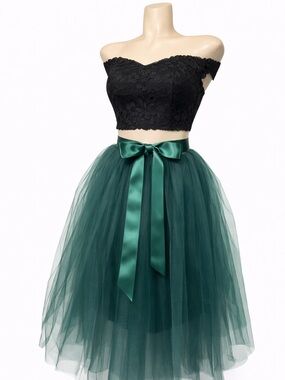 Emerald Green Tulle Ballet Skirt w/ Long Ribbon Tie